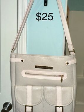 Damsel in Defense Cream Shoulder Bag with Front Pockets